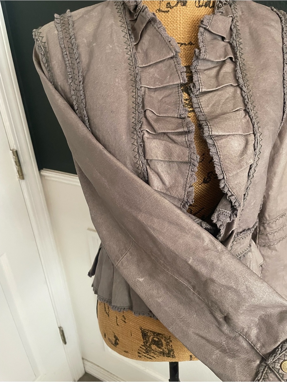 Moda International Gray Ruffled Leather Jacket - Picture 8 of 10